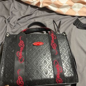 Ed Hardy Black and Cream Tote with Tiger Print